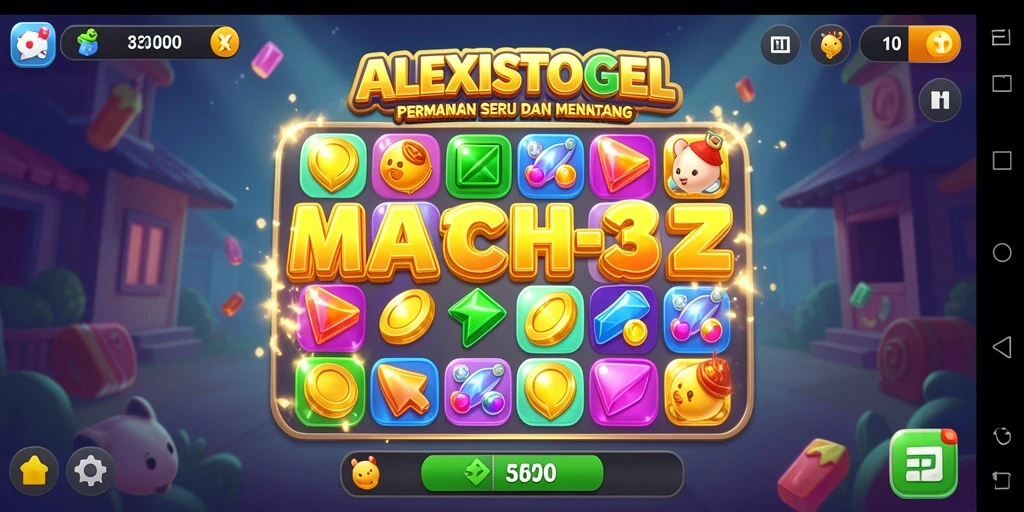 Tampilan gameplay ALEXISTOGEL dengan kombinasi batu permata warna-warni.