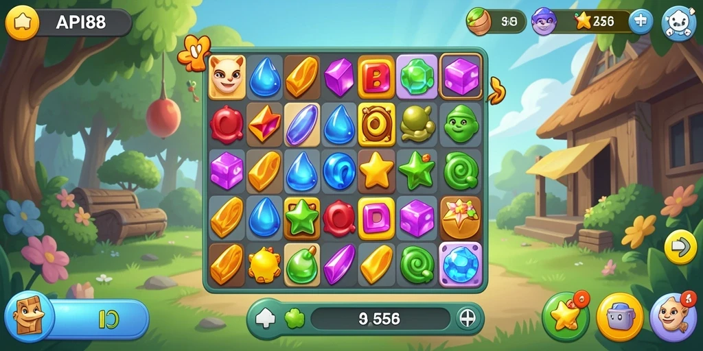 Menampilkan aksi seru gameplay Match-3 di API88.