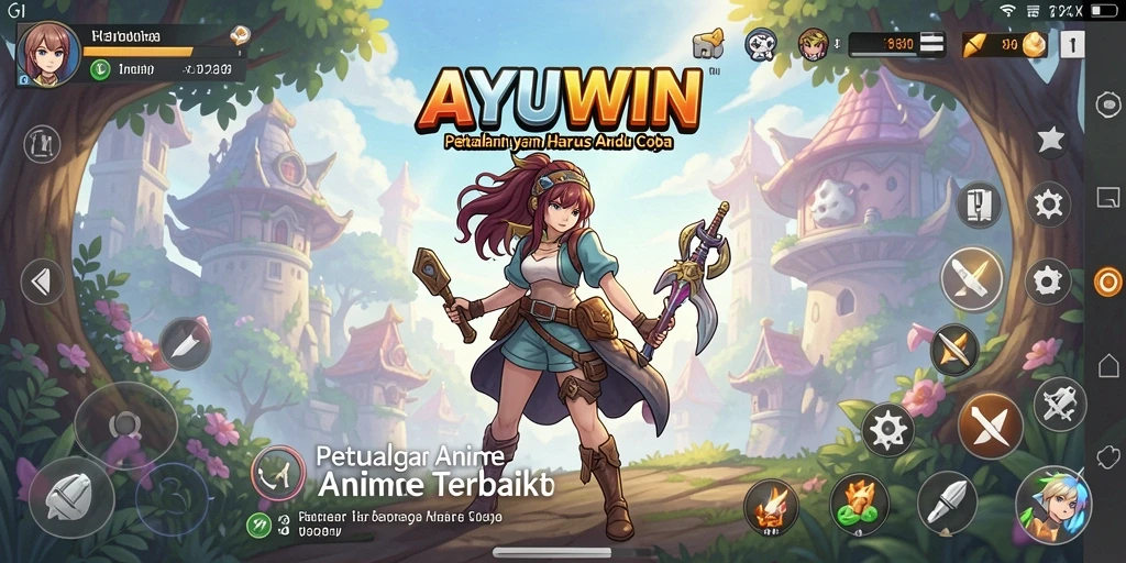 Screenshot gameplay AYUWIN dengan karakter anime penuh aksi.