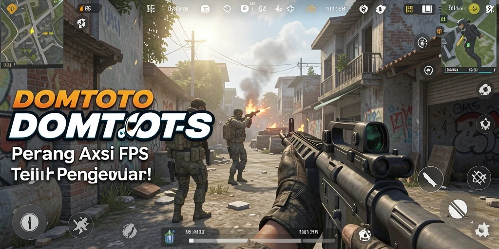 Tangkapan layar gameplay <strong>DOMTOTO</strong> yang menunjukkan aksi tembak-menembak yang intens.