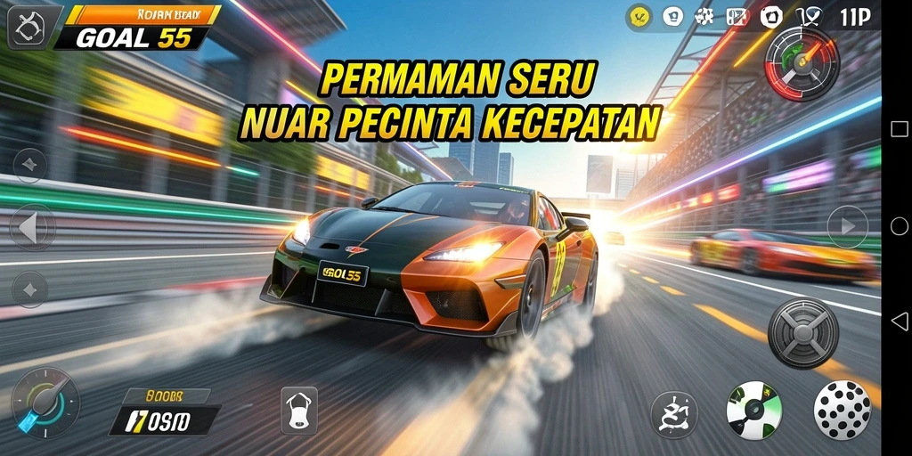 Tampilan menarik gameplay balap dalam GOAL55 yang penuh aksi.