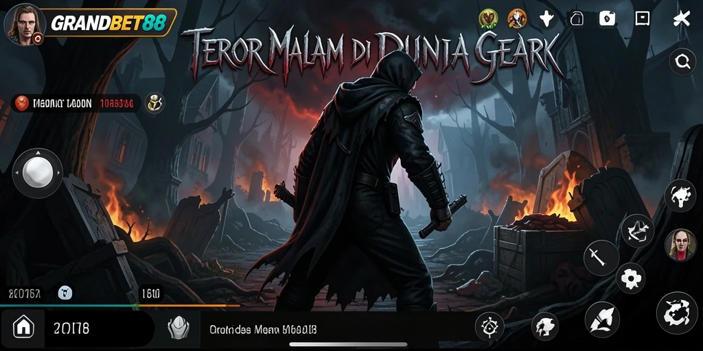 Tampilan gameplay menyeramkan dari GRANDBET88 dengan makhluk menakutkan.