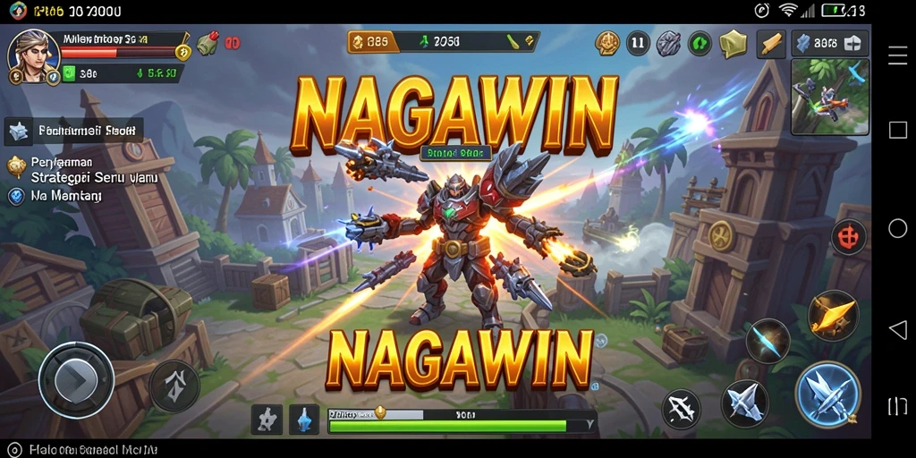 Screenshot utama NAGAWIN menampilkan pertempuran epik dengan strategi SLG.