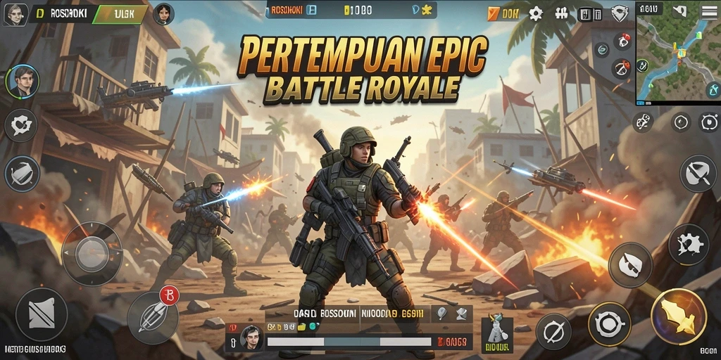 Tangkapan layar utama game ROSOHOKI menampilkan intensitas pertempuran Battle Royale.