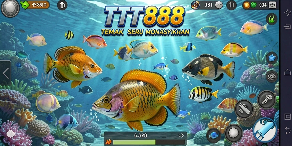 Tangkapan layar menunjukkan aksi tembak ikan yang seru dalam TTT888.