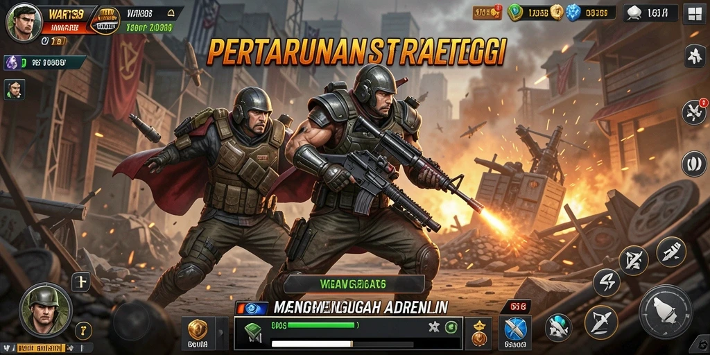 Tampilan gameplay WAR138 yang intens dan strategis saat pertempuran berlangsung.