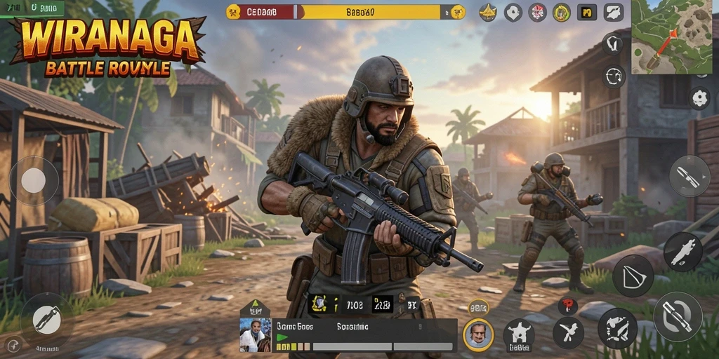 Gameplay WIRANAGA yang mendebarkan dalam pertempuran Battle Royale.